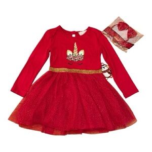 Btween Red Unicorn Tulle Dress with Headband